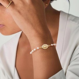 Pearl Rosary Bead Cross Bracelets - 14k Gold Plated Virgin Mary Bracelet,Non Tarnish Golden Religious Rosarios Catolicos Virgen de Guadalupe Jewelry,Catholic Confirmation Baptism Gift for Women