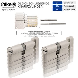 GERCAR GERCAR Pro Gleichschlie?end 2 Knaufzylinder 35/35 Set 2x Schlie?zylinder mit Knauf inkl. 10 Schlssel - 70 mm Trschloss Zylinderschloss 2er Zylinder - L?nge: 70mm, A:35 B:35 - Messing matt massiv