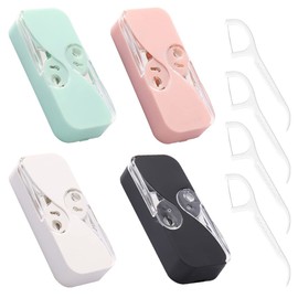 YRAKOZIN [4 Pack] Portable Floss Dispenser with 48 Dental Floss, Flosser Storage Box for Adults, Tooth Picks Holder Suitable for Tourism and Business Trips, White+Black+Pink+MintGreen