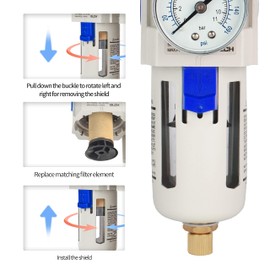 BLCH 3/8 Inch BSP Air Dryer - Air Pressure Regulator, Air Compressor Filter AW3000-03 Semi-Auto Drain Poly Bowl Gauge 0-160 PSI 5μm Brass