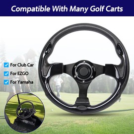 Universal EZGO Steering Wheel with Black Aluminum Frame Golf Cart Steering Wheel for Yamaha Club Car DS and Precedent Tempo, RXV & TXT