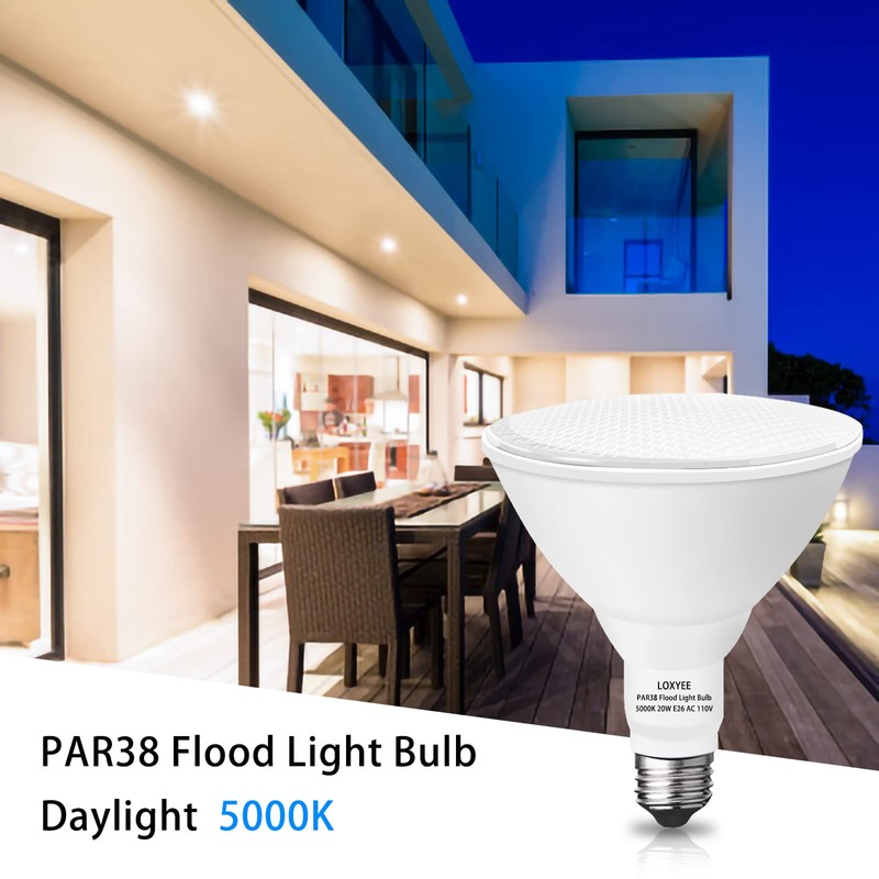 LOXYEE PAR38 LED Outdoor Flood Light Bulbs 4 Pack，Dimmable 20W(200W