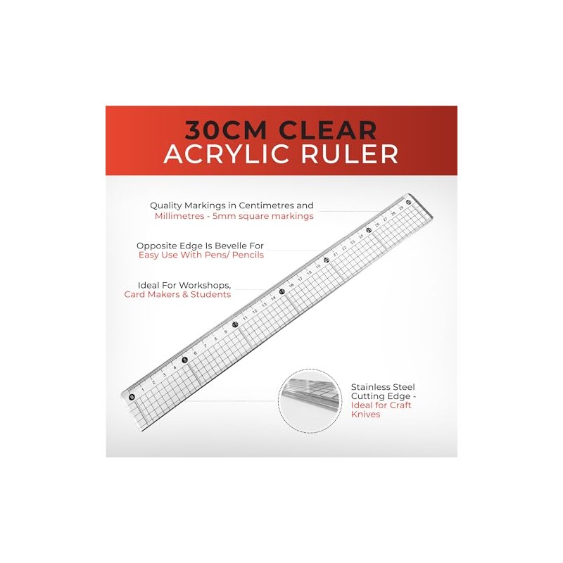 30cm Clear Acrylic Cutting Ruler with Steel Edge
