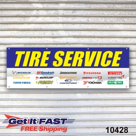 Tire Service Banner SIgn Auto Repair Tire Dealer Service Bay Garage - 96" x 32", 13oz Standard Vinyl