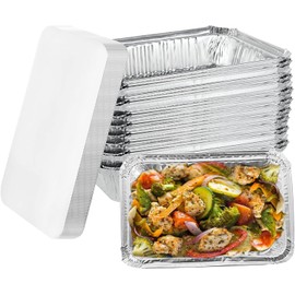 50-Pack Aluminum Pans with Lids, Capacity Foil Food Containers with Lids, 50 Pans and 50 Cardboard Covers, Disposable Tin Foil Pans for Baking, Meal Prep and Freezer, Takeout