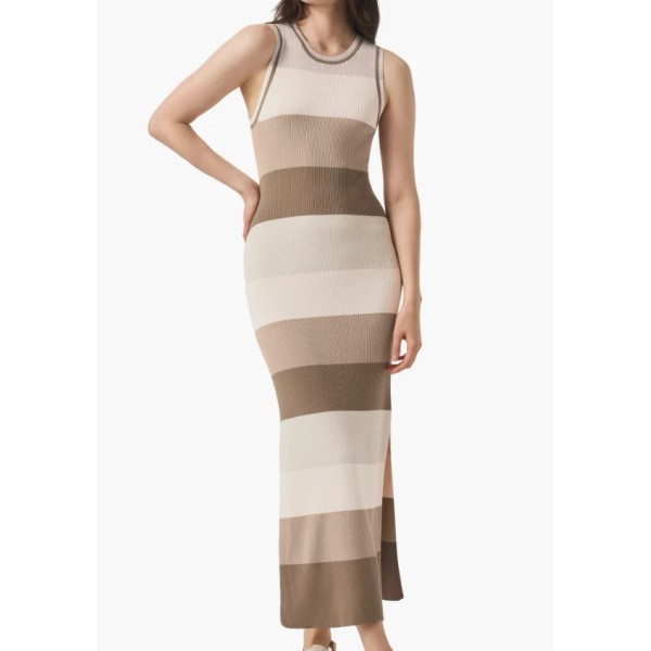 Splendid Katya Colorblock Stripe Sweater Midi Dress Brown Beige Tan