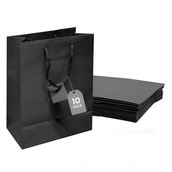Novel Box Black Gift Bags with Handles 10 Pack 4.75x3.25x6.75