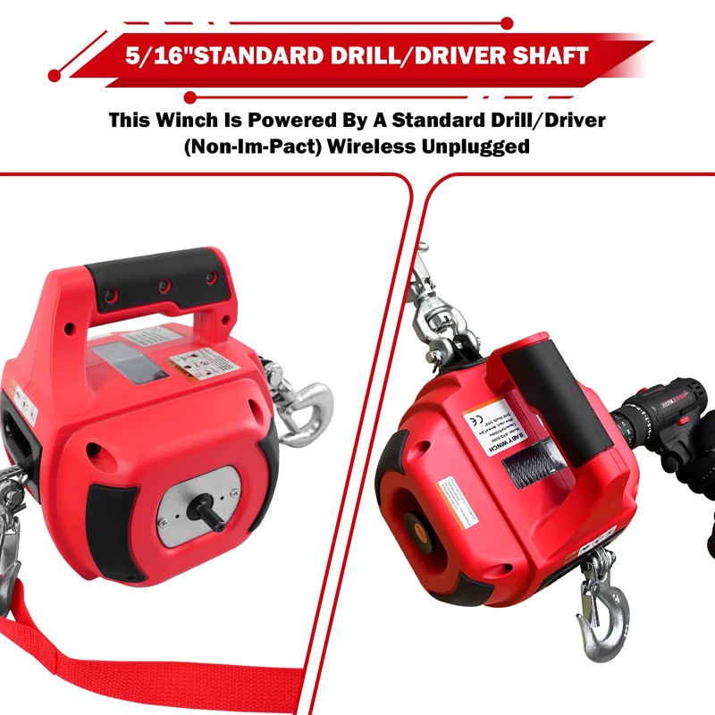 FITHOIST Portable Drill Winch 1500 LBS, 1/4" Heavy-Duty Steel Cable