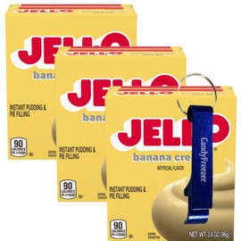 Candy Freezer Jello Instant Pudding & Pie Filling Mix 3.4 oz (Pack of 3) with Bottle Opener Keychain (Banana Cream) Keychain