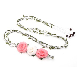 NIDMIDO Women Flower Belt for Dress Women Bohemian Style Rope Braid Waist Belt Rose Tassels Waist Accessories for Skirt (B White)