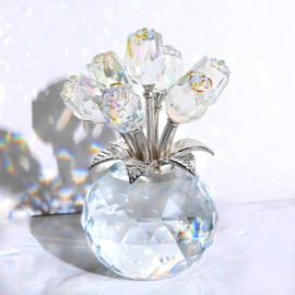 Ornalrist Crystal Clear Rose Bouquet Flower with Vase Figurine Decor, Roses Floral Collectible Romantic Gifts for Her Wife on Valentine's Christmas Anniversary