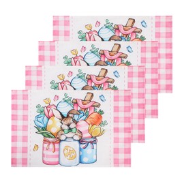 Bigqin 4 Pieces Placemat Easter Linen 45 * 30cm, Happy Easter Egg Cartoon Element, Decorations for Dining Room Kitchen Cafe Home Indoor Bar Party