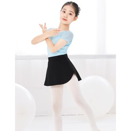 Avrigir Black Short Big Girls Ballet Skirts Pull on Opaque Mini Dance Skirt with Split