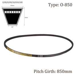 Kozelo O-850 V Belt [850 mm Pitch Length x 0.4 inch (10 mm) Width x 0.24 inch (6 mm) Thickness] Rubber Drive Belt for Power Transmission Black