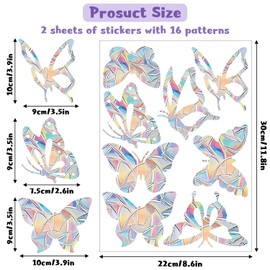 Prisma Window Stickers, Pack of 16 Window Stickers, Bird Protection, Butterfly Suncatcher Stickers, Rainbow Window Film, Bird Protection Stickers for Windows (Butterfly)