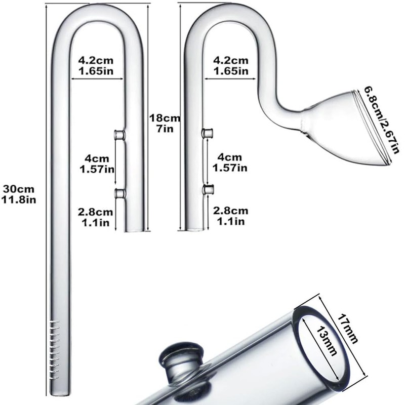 LINLAN 17mm Glass Lily Pipe, Inflow and Outflow, Fits 16/22mm