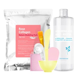 Large Size Modeling Pack Starter Pack Rose Collagen 500g + 6 Pack Tools + Hyaluronic Acid Multi Booster 500ml / 대용량 모델링팩 스타터팩 로즈 콜라겐 500g+팩도구 6종+히알루론산 멀티 부스터 500ml