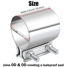 TERMUX 2.25 Inch Exhaust Clamp,2 1/4" Butt Joint Band Clamp Sleeve Coupler Stainless Steel for Pipes Mufflers Catalytic Converters（2PCS）