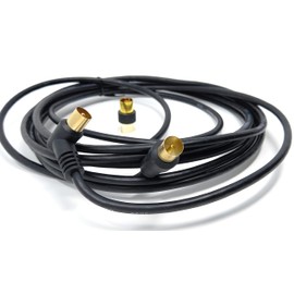 DRUT 4m TV RF Right Angle Male to Male Aerial Antenna Coaxial Cable With Female to Female Coupler Gold Connectors 75 ohm, 3C2V (13ft, Black)