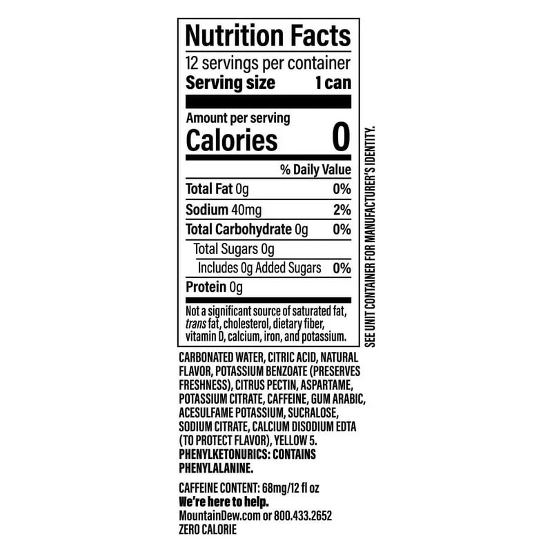 Mountain Dew Zero Sugar Citrus Soda 12 Pack of 12oz