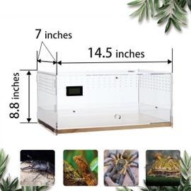 WBHONGHUI Acrylic Clear Reptile Habitat Enclosure Terrarium with Latch ，Perfect for Amphibians and Invertebrates Such as Spiders, Frogs, etc, Horizontal or Vertical Style(Horizontal Wood Large)