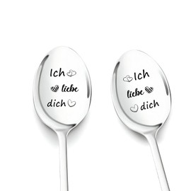 Ich Liebe Dich Christmas Gifts for Women Advent Calendar Filling Men 2 Pieces Coffee Spoons with Engraving Christmas Birthday Anniversary Gift for Girlfriend Mum Grandma Secret Santa Gifts for Women