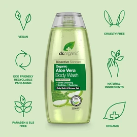 Dr Organic, Organic Aloe Vera Body Wash , Natural , Vegan , Cruelty Free , Paraben & SLS Free , Eco Friendly Recyclable Packaging, For Women & Men, Palm Oil Free, 250ml