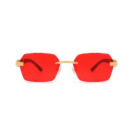 Pro Acme Rimless Rectangle Sunglasses for Men Women Square Shade Eyewear Frameless y2k Glasses（Gold/Red）