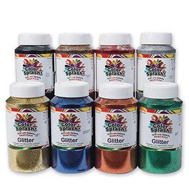 S&S Worldwide Color Splash Glitter Assortment, Big Value Pack of 8 Brilliant Colors, 1 lb. Jars with Shaker Top, for Kids Adults Arts & Crafts, School, Holiday, Non-Tarnishing, Non-Toxic, 8 Total Lbs