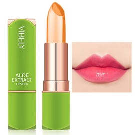 JIAYUTONG Aloe Vera Jelly Lipstick - Hydrating & Moisturizing Tinted Lip Balm, Color Changing Formula, Vegan & Cruelty-Free, Long Lasting Natural Lip Color (Green Tube-03#Orange Red)