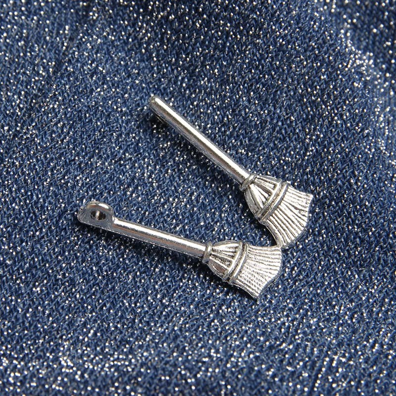 Acxico 40Pcs Broom Charms Broom Pendants Antiqued Silver Tone 3D