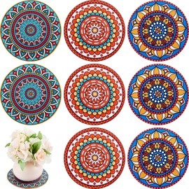 6 Pcs Boho Plant Pot Mat Absorbent Non Slip Pot Plant Pad Round Plant Coaster Mat Gardening Indoor Outdoor Flower Plant Protect Mat for Table Desk Floor Plant, 5.9 Inches (Bright Style)