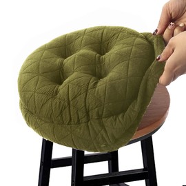 BUYUE Round Bar Stool Seat Cushion, Dia.13 Luxury Fashion Jacquard with Anti-Skid Silicone Bar Stool Cushion Padded (Green, M,1 Count)