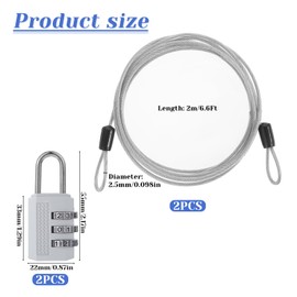 2 Pack Loops Cable Lock with Eyelets Stainless Steel Wire Rope 2 m Long 2.5 mm Thick Silver Security Cable with Locks Bicycle Lock Cable Braided Chain for Outdoor Gates Luggage