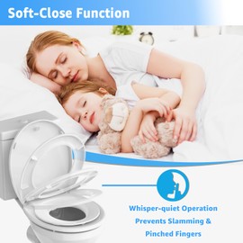 Huttdmel Toilet Seat Round with Toddler Seat 16.5 Inch & Quick Release - Quick Connect, Potty Training Toilet Seat Soft Close, PP Material Safe & Easy Clean, Firm Accessories Stay Tight, White Plastic