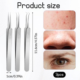 Giantree 3 Pcs Blackhead Remover Tweezers, Pimple Popper Tool Kit, Stainless Steel Blackhead Extractor, Face Acne Removal Kit for Whitehead Ance Blemish Comedones Stainless Steel Makeup Tool