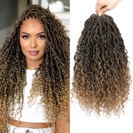 14 Inch 8 Packs Goddess Locs Crochet Hair Ombre Faux Locs Crochet Hair for Women Pre Looped Boho River Locs Crochet Hair with Curly Ends Synthetic (#T27)