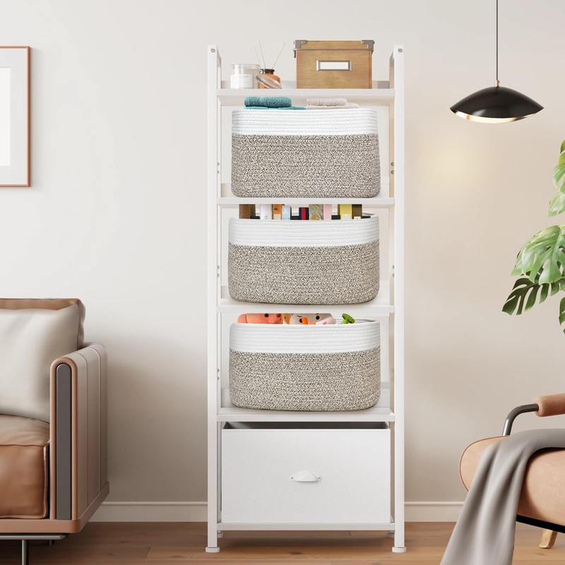 3 Pack Shelf Woven Storage Basket, Closet Rope Baskets For