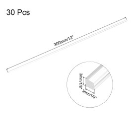 MECCANIXITY 30pcs Acrylic Square Rods 1/8" x 12" Clear Acrylic Dowel Rods Sticks Acrylic Plastic Sticks Strip for DIY Crafts Lighting Gardening Decorations - 3mm x 300mm