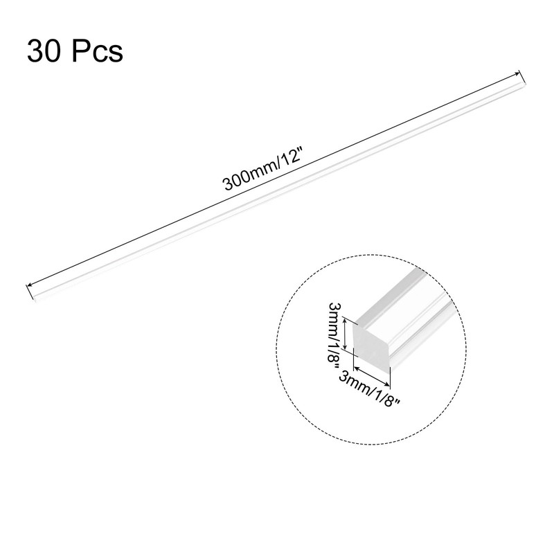 MECCANIXITY 30pcs Acrylic Square Rods 1/8" x 12" Clear Acrylic