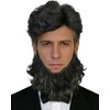 ESUNO Mens Short Black Wig with Beard Billionaire Wig Black