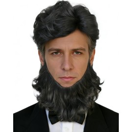 ESUNO Mens Short Black Wig with Beard Billionaire Wig Black Patriotic Hair