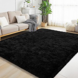 AAFKK Black Area Rugs for Living Room, 5x7 Fluffy Shaggy Rug Soft Carpets, Rugs for Bedroom Nursery Kids Room Dorm Home Decor Aesthetic
