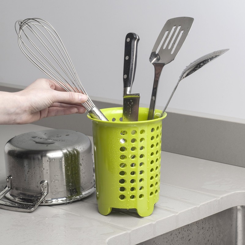 Zeal G231L Melamine Cutlery Drainer/Utensil Pot Lime Green, 14 x