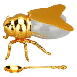 Yunir Honigglas in Bienenform, Honigtopf mit Löffel, Honigtopf aus Glas, Sirupspender, Bienenfigur, Honigspender für Sirupe, Gewürze, Öl, Küchendekoration (Yunir2x7fy59gc6-11)