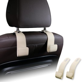 IRROMI Purse Holder for Car, 2 PACK Upgraded Car Seat Hooks for Hanging Purse and Bag, Leather Headrest Hooks for Car Back Seat, Car Organization Accessories (Beige)