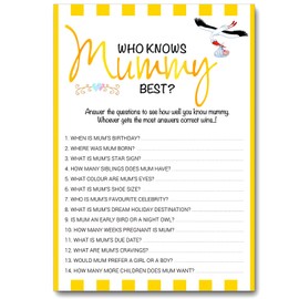 24 x Yellow Baby Shower Games Who Knows Mummy Best 24 Pack - Boy/Girl/Unisex (Yellow, 24 Pack)
