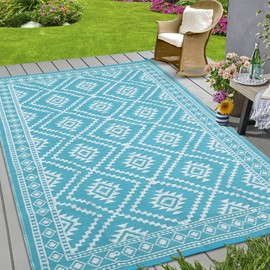 MilleLoom Outdoor Rug 9x12 Large Waterproof Rug for Patio, Foldable Reversible Plastic Straw Camping Rug, Large Carpet Area Rugs Mat for RV Porch Deck Camper Balcony, Backyard Picnic Beach,Blue