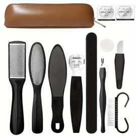 11 Pcs Pedicure Tools Kit, Foot File,Dead Skin Remover, Professional Foot Care Set with Leather Storage Bag for Home, Spa, Salon