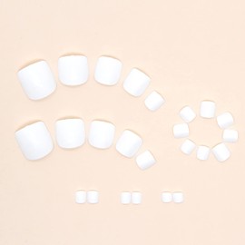 KSTBJN White Press on Toenails Square Fake Toenails Gloss Glue on Toenails Full Cover Solid Color Acrylic Toenails Cute Short False Toenails Summer Beach Artificial Toenails for Women and Girls 24Pcs